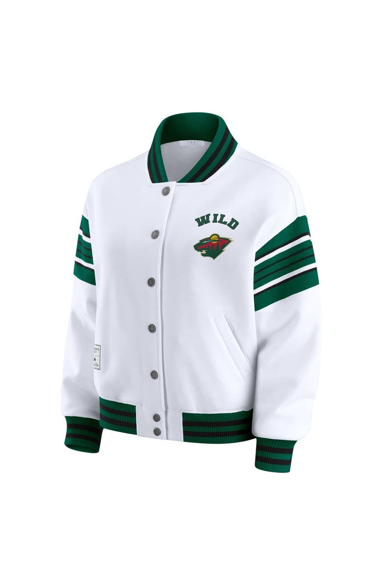 WEAR by Erin Andrews Women's WEAR by Erin Andrews White/Green Minnesota Wild Full-Snap Fleece Sweatshirt Jacket, Alternate, color, Green