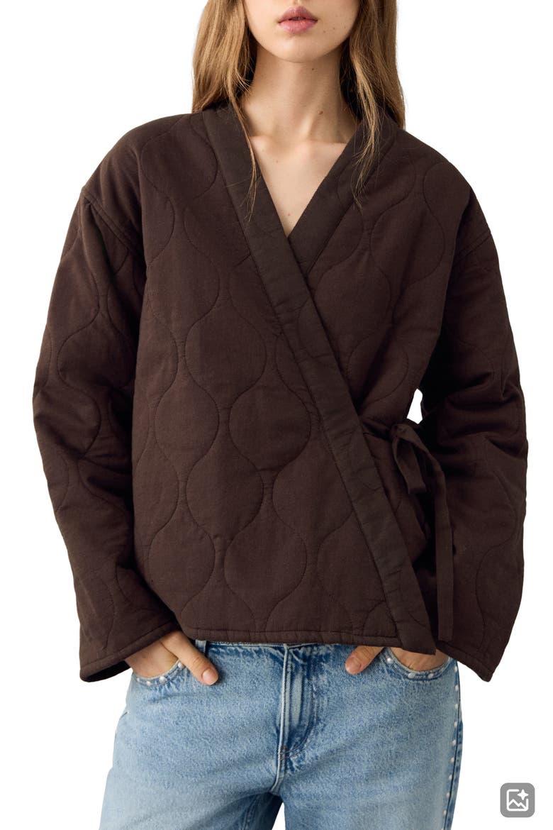 Quilted Wrap Jacket, Main, color, BROWN