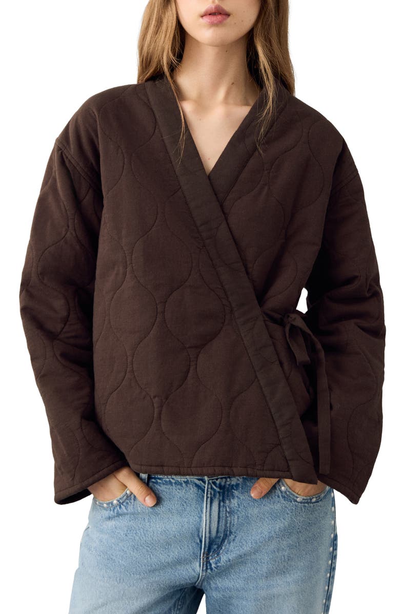 MANGO TEEN Quilted Wrap Jacket, Main, color, Brown
