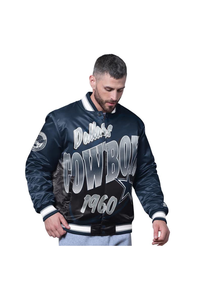 Men's Starter Navy Dallas Cowboys Pass Rush Varsity Full-Snap Jacket, Main, color, Navy