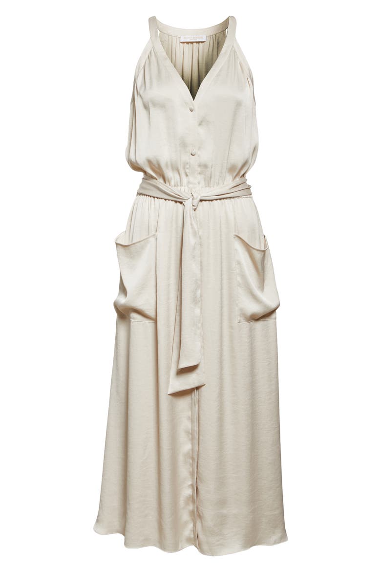 Amelia Satin Dress, Alternate, color, SANDSTONE