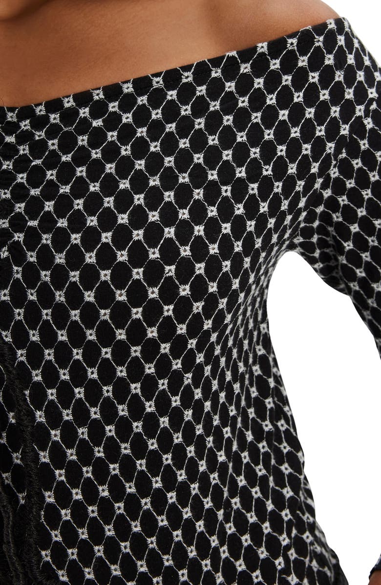 Free People Gia Eyelet Embroidered Off the Shoulder Top, Alternate, color, Black Combo