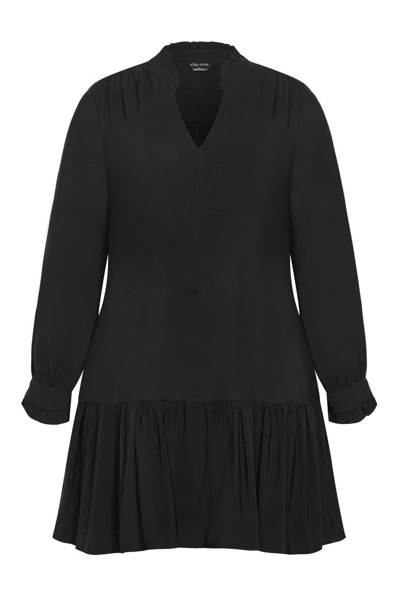 Laylo Ruffle Hem Long Sleeve Dress, Alternate, color, BLACK