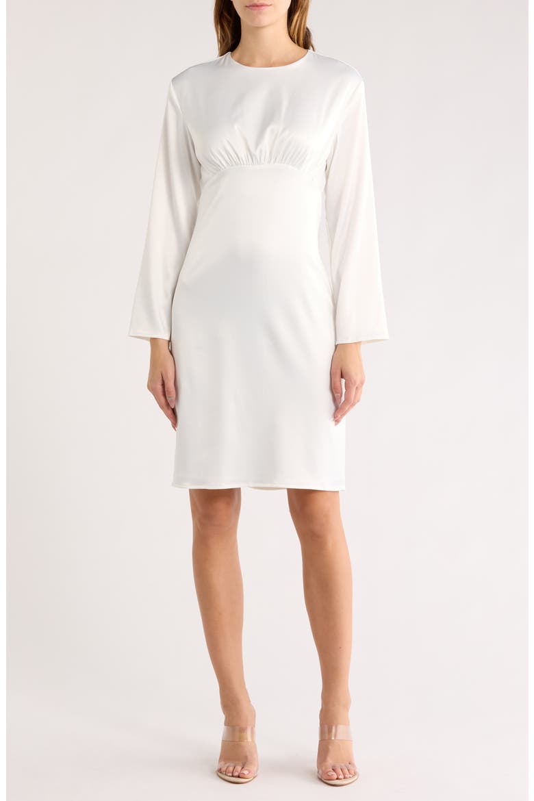 Empire Waist Long Sleeve Satin Dress, Main, color, WHITE