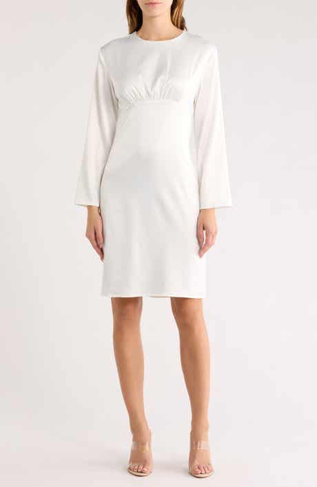 AREA STARS Empire Waist Long Sleeve Satin Dress