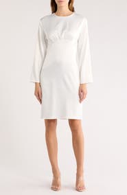 AREA STARS Empire Waist Long Sleeve Satin Dress