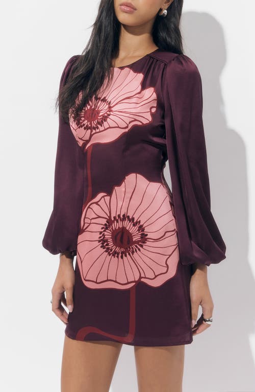 Adelyn Rae Juno Poppy Blouson Sleeve Minidress In Burgundy