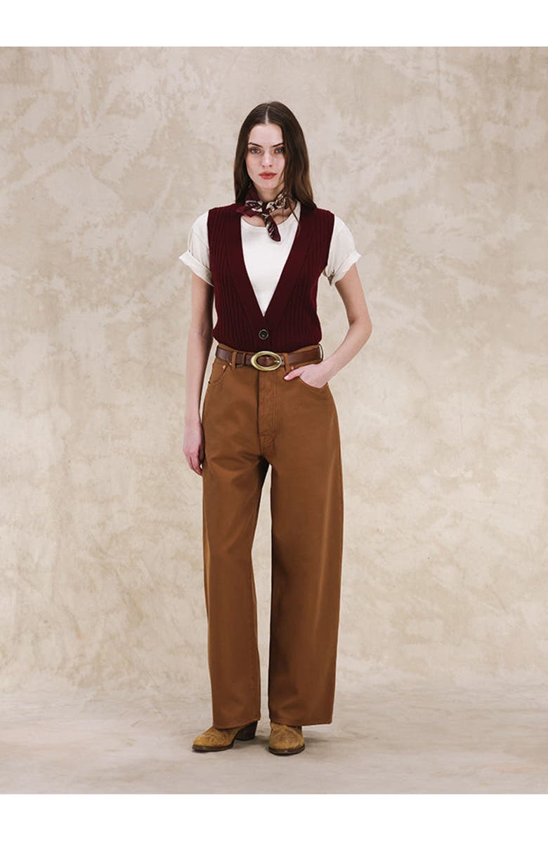 Fortela Jaron Wide Leg Wool Trousers, Alternate, color, Dark Brown