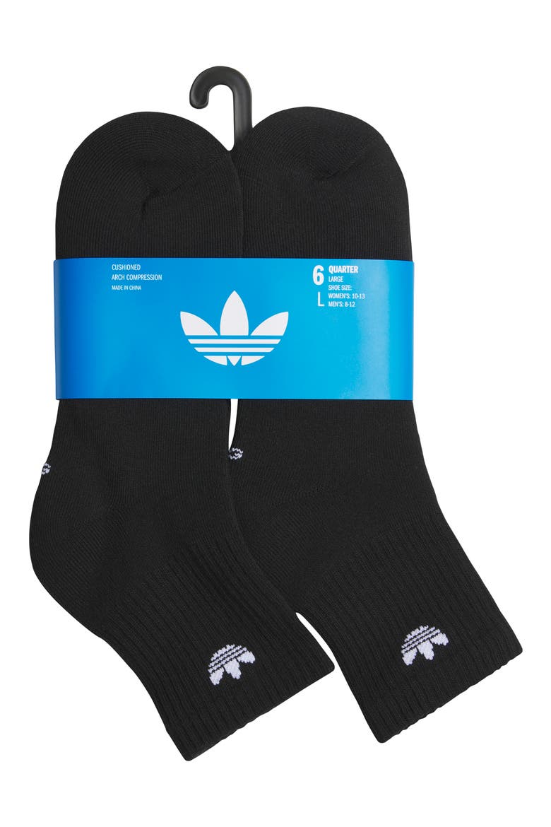 6-Pack Trefoil 2.0 Quarter Crew Socks, Alternate, color, BLACK/ WHITE