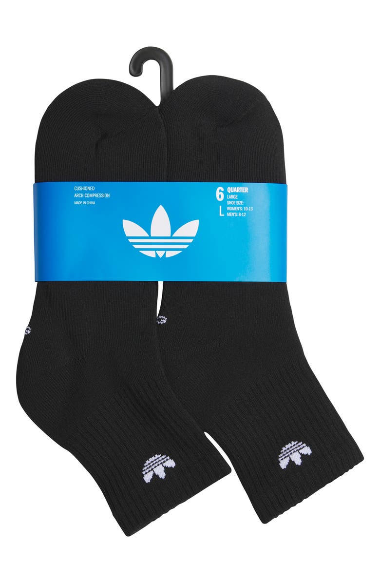 adidas 6-Pack Trefoil 2.0 Quarter Crew Socks, Alternate, color, Black/ White
