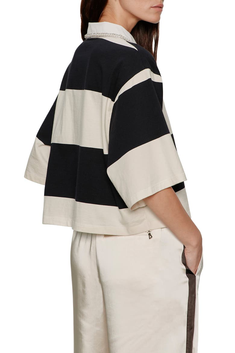 Embellished Polo Top, Alternate, color, COLLAGEN WHITE/ BLACK STRIPE