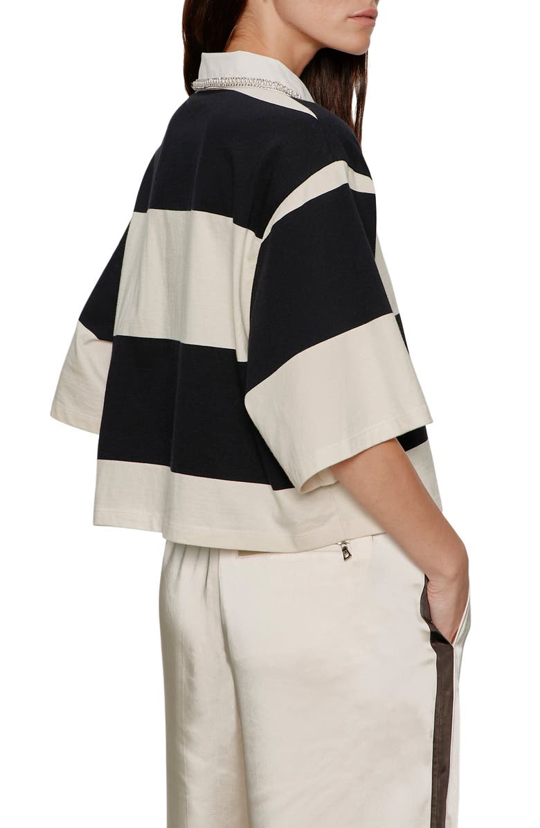 Sanctuary Embellished Polo Top, Alternate, color, Collagen White/ Black Stripe