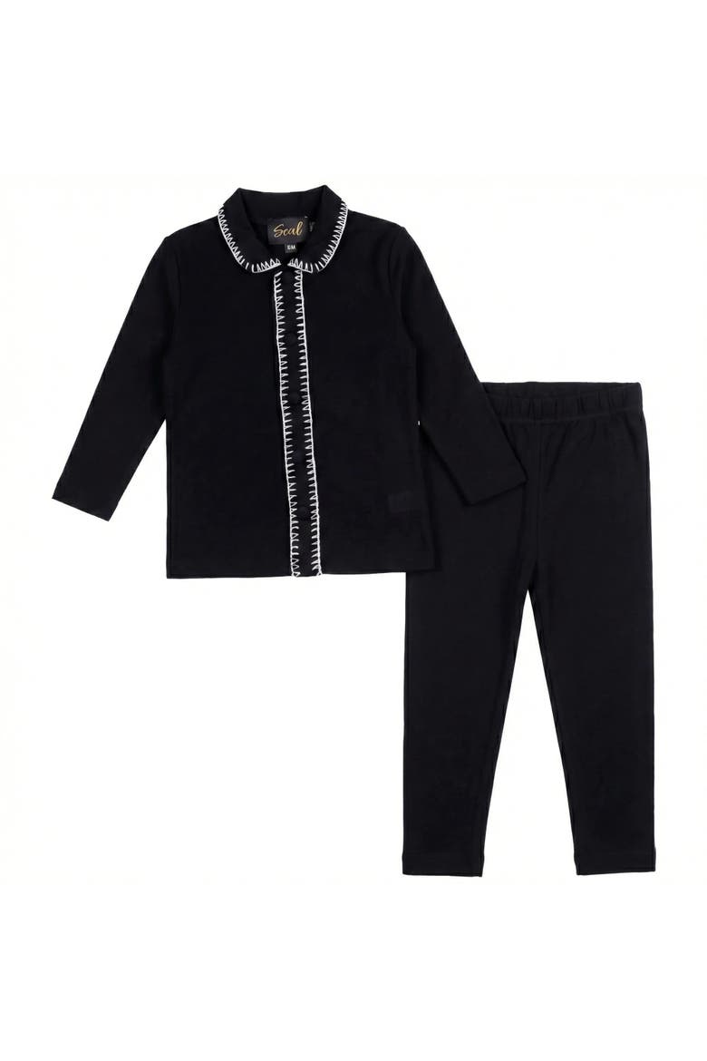 Rick Rack Button Front Top and Elastic Waist Pants Two Piece Set, Main, color, Black/White
