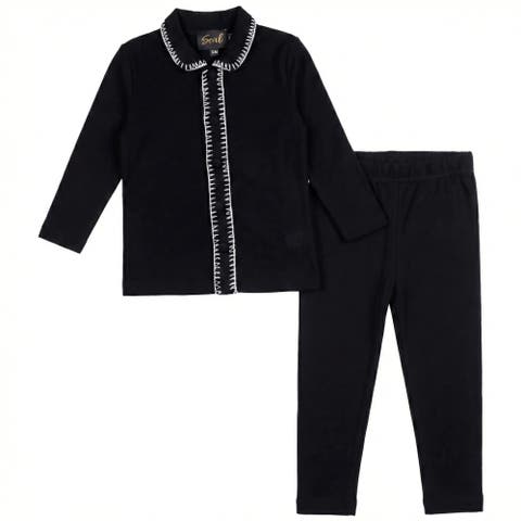 Rick Rack Button Front Top and Elastic Waist Pants Two Piece Set (Toddler, Little Kid & Big Kid)