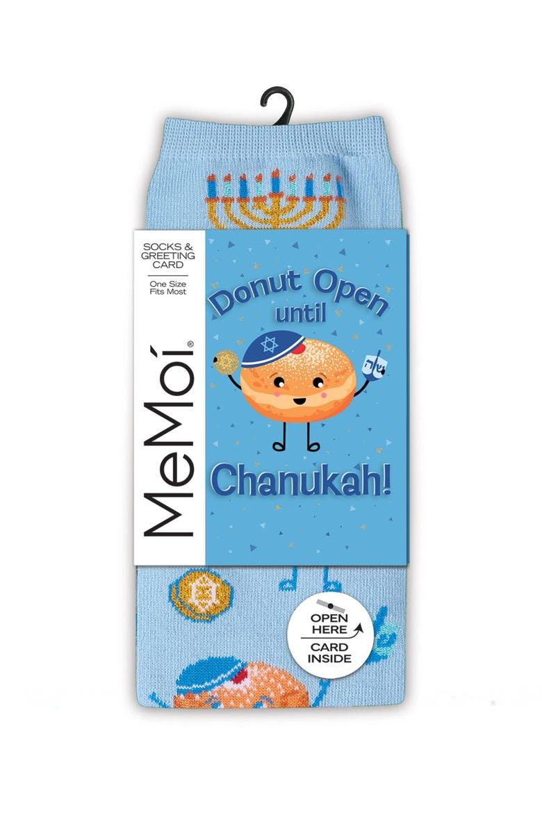 Big Kid's Have A Jammin' Chanukah" Greeting Card Novelty Crew Socks, Main, color, Light Blue