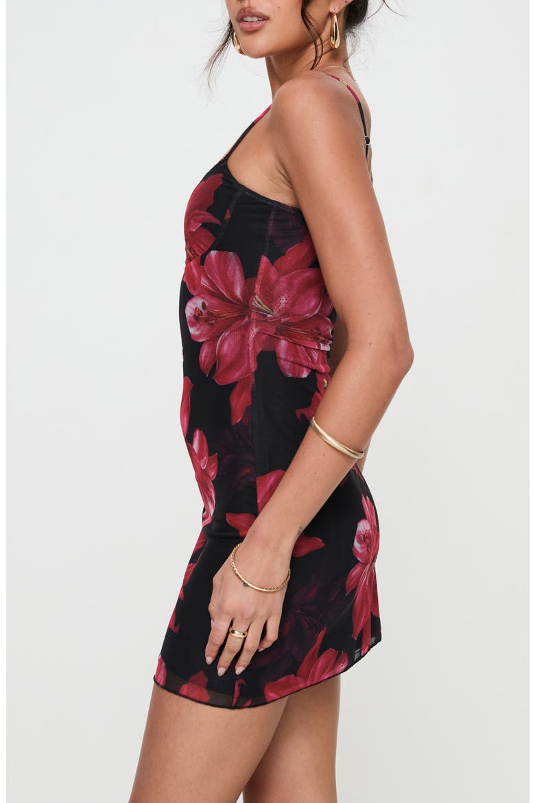 Kellers Floral Mesh Mini Slipdress, Alternate, color, BLACK / RED