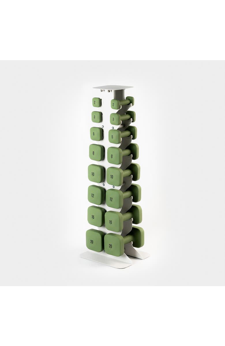 WeGym SafeGrip Dumbbells Full Set with Light Rack - 2 - 20 lbs, Main, color, Forest