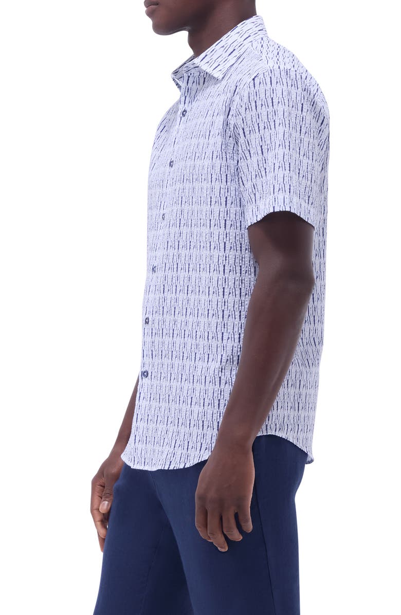 Bugatchi Orson Broken Stripe Short Sleeve Cotton Seersucker Button-Up Shirt, Alternate, color, Salt
