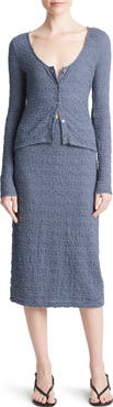 Vince Smocked Cotton Blend Midi Skirt