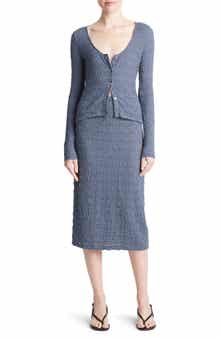 Vince Smocked Cotton Blend Midi Skirt