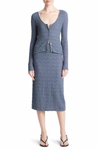 Smocked Cotton Blend Midi Skirt