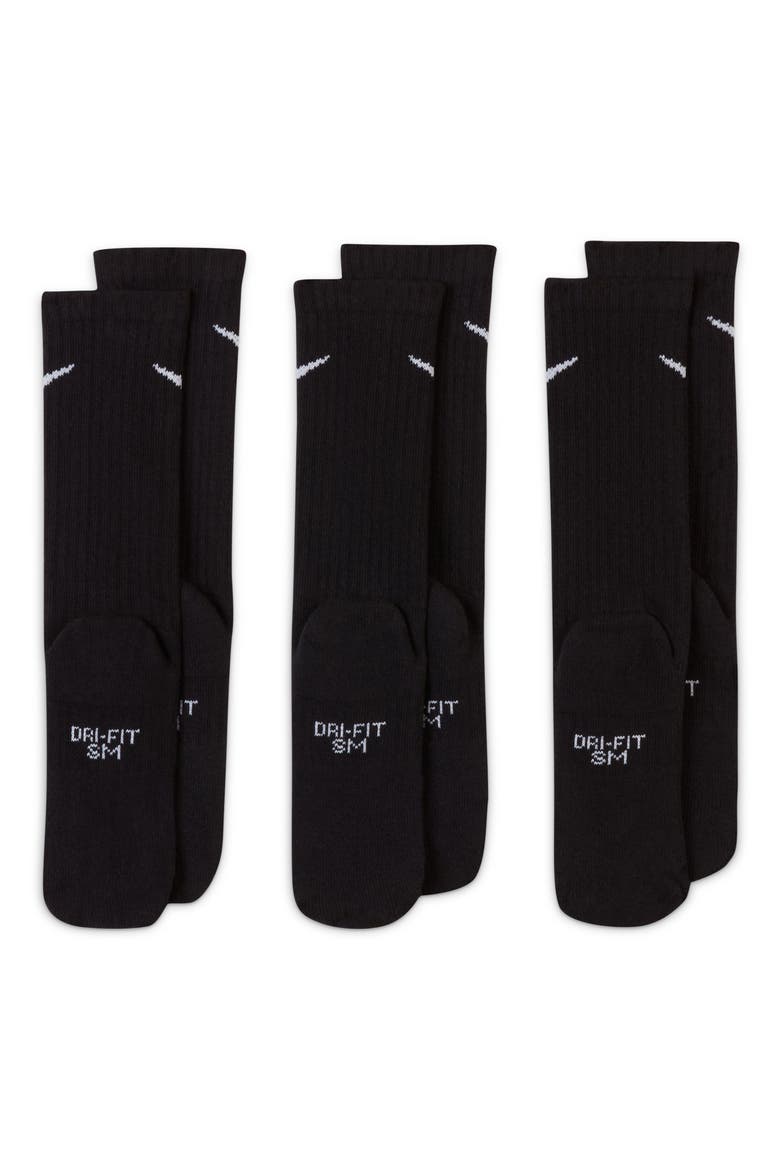 Kids' Dri-FIT Perforated Cushioned Crew Socks, Alternate, color, 010 BLACK/WHITE