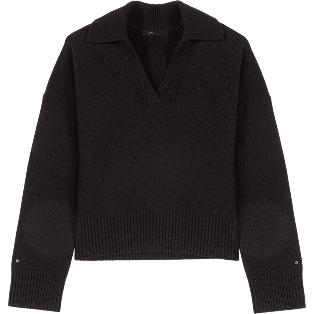 Maje Open Polo Collar Cardigan In Black