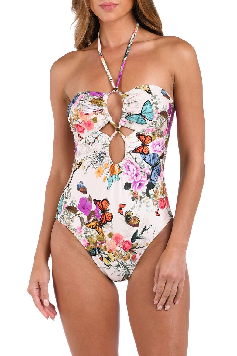 Shivea Butterfly Keyhole One-Piece Swimsuit, Main, color, IVORY