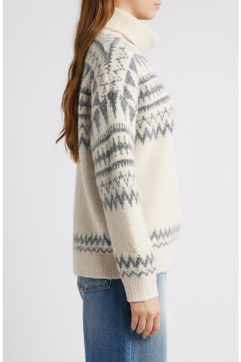 Fair Isle Turtleneck Relaxed Fit Sweater, Alternate, color, CREAM GREY