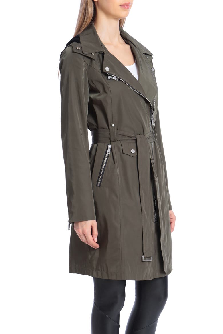 Water Resistant Moto Detail Trench Coat, Alternate, color, ARMY