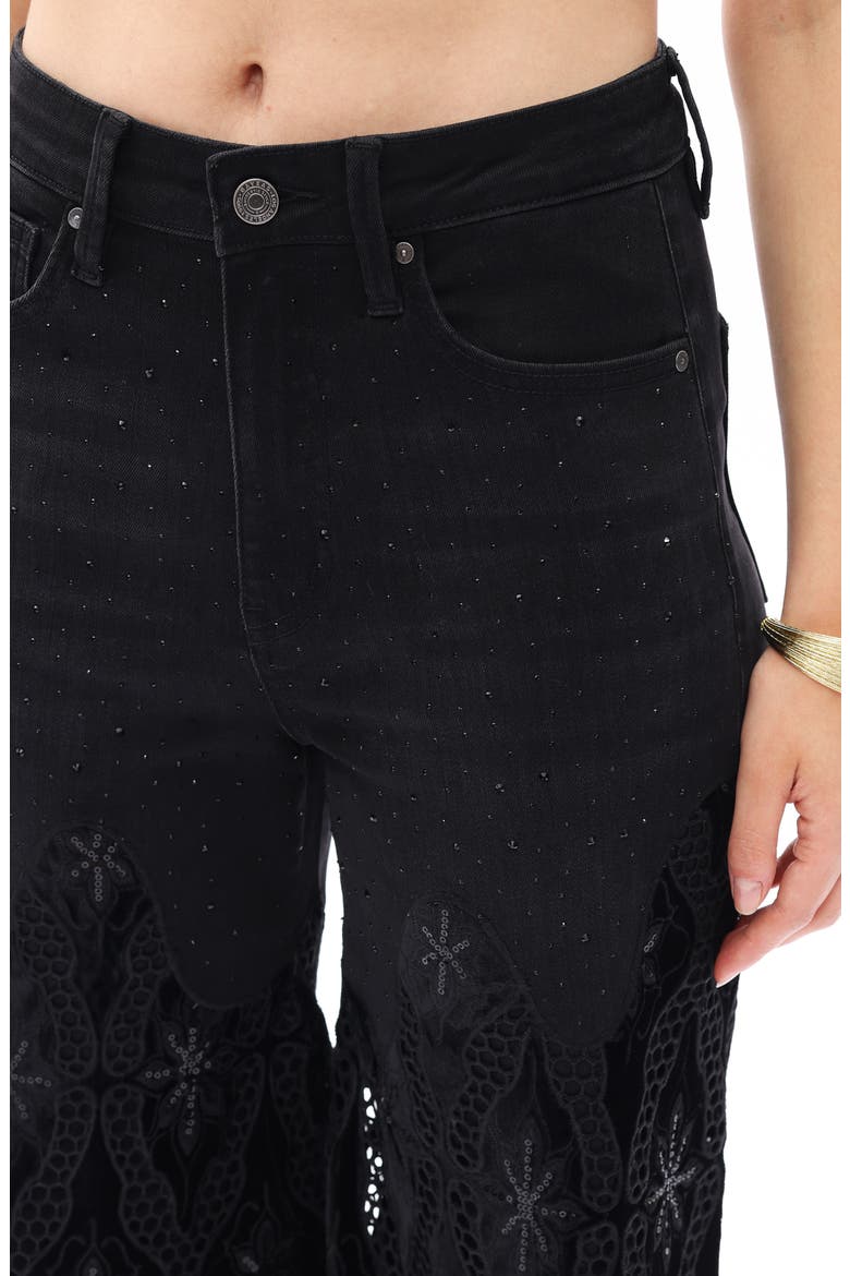 Rhinestone Embroidered High Waist Wide Leg Jeans, Alternate, color, BLACK