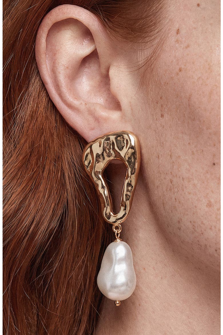 Abstract Imitation Pearl Drop Earrings, Alternate, color, GOLD
