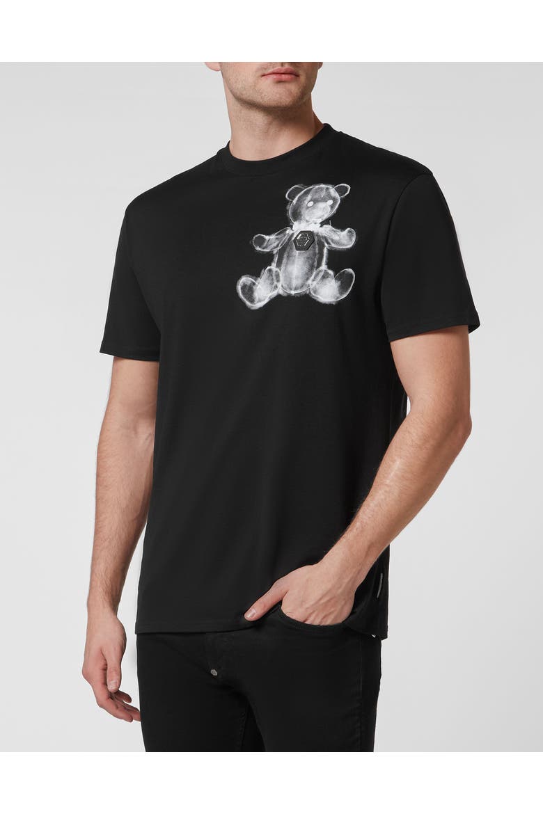 T-Shirt Round Neck Teddy Men, Main, color, black