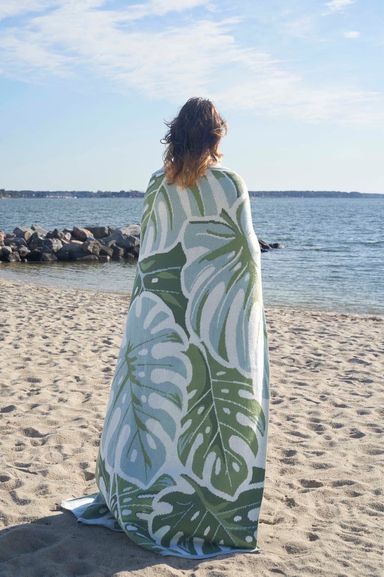 Monstera Woven Knit Throw Blanket 50" x 60", Alternate, color, Green