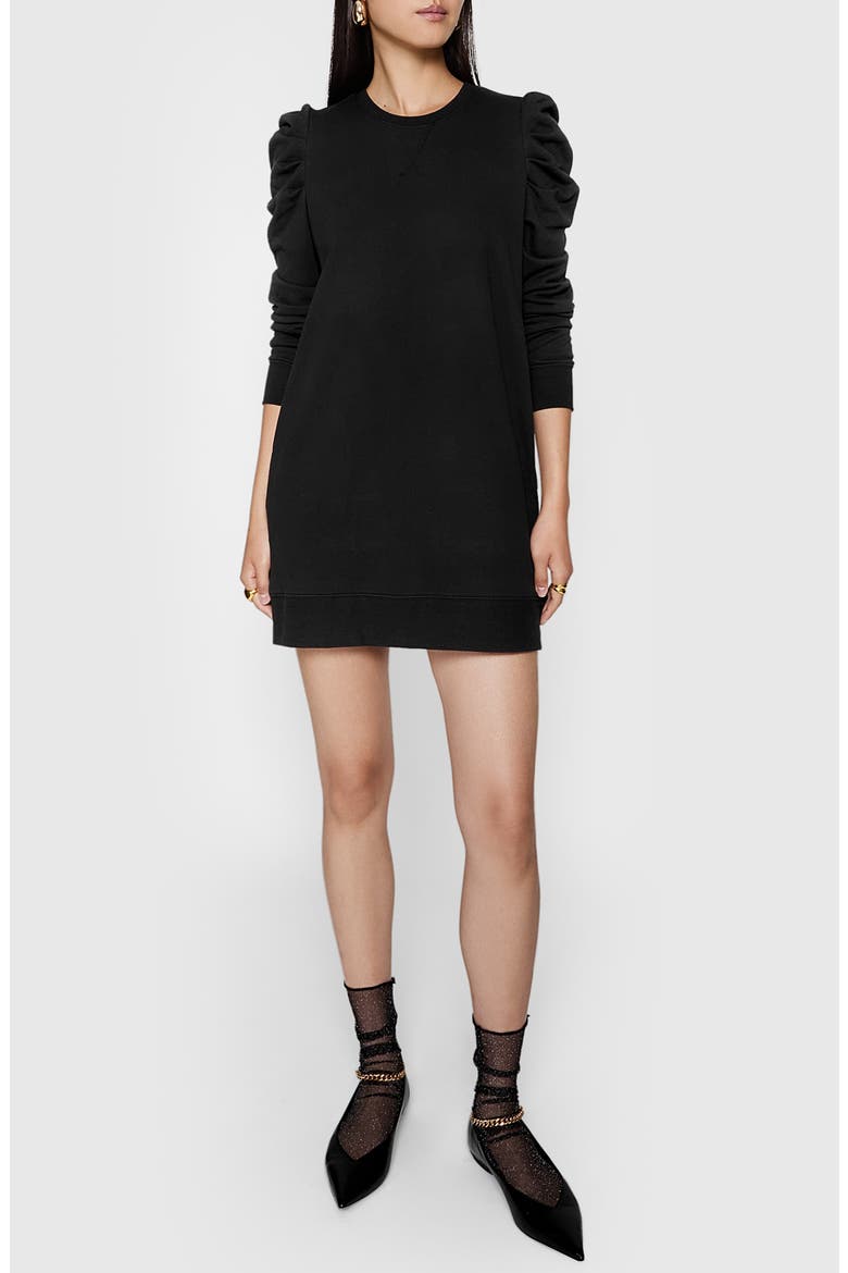 Janine Faded Puff Sleeve Cotton Sweatshirt Minidress, Main, color, TRUE BLACK