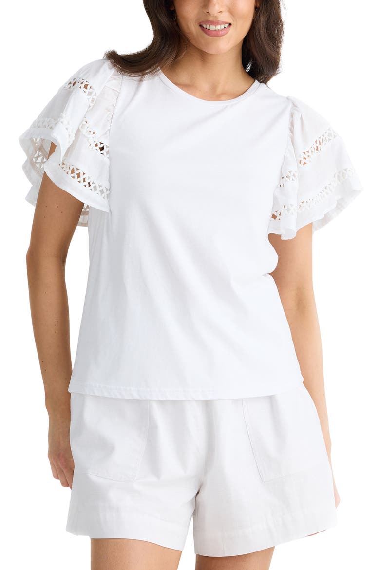 Chloe Cutout Flutter Sleeve Top, Main, color, WHITE