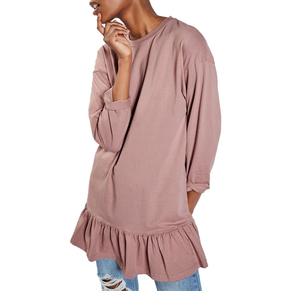 Shop Topshop Ruffle Hem Tunic In Dusty Pink