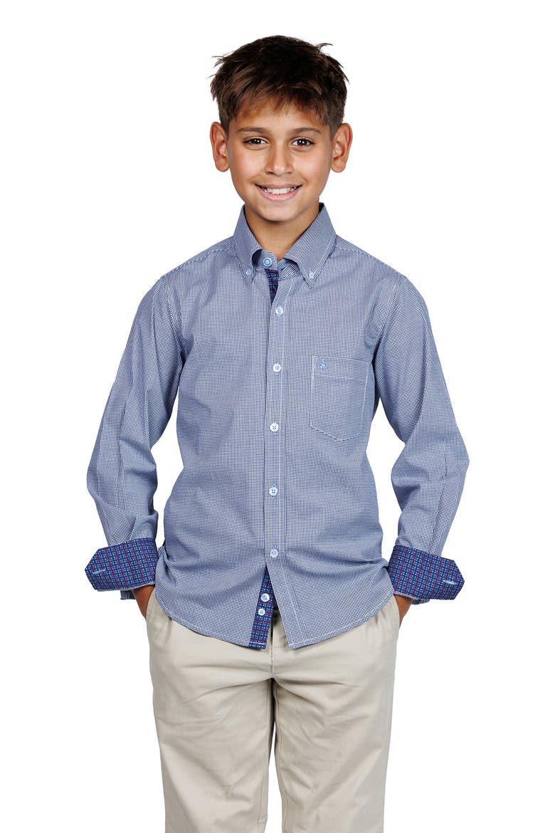 Kids' Signature Gingham Print Button-Up Shirt, Main, color, NAVY