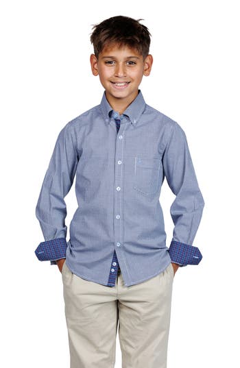 Tailorbyrd Kids' Signature Gingham Print Button-up Shirt In Blue