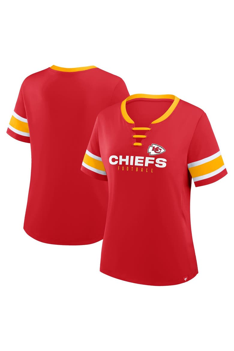 Women's Fanatics Red Kansas City Chiefs Plus Size Red Zone Athena Lace-Up V-Notch Neck T-Shirt, Main, color, Red