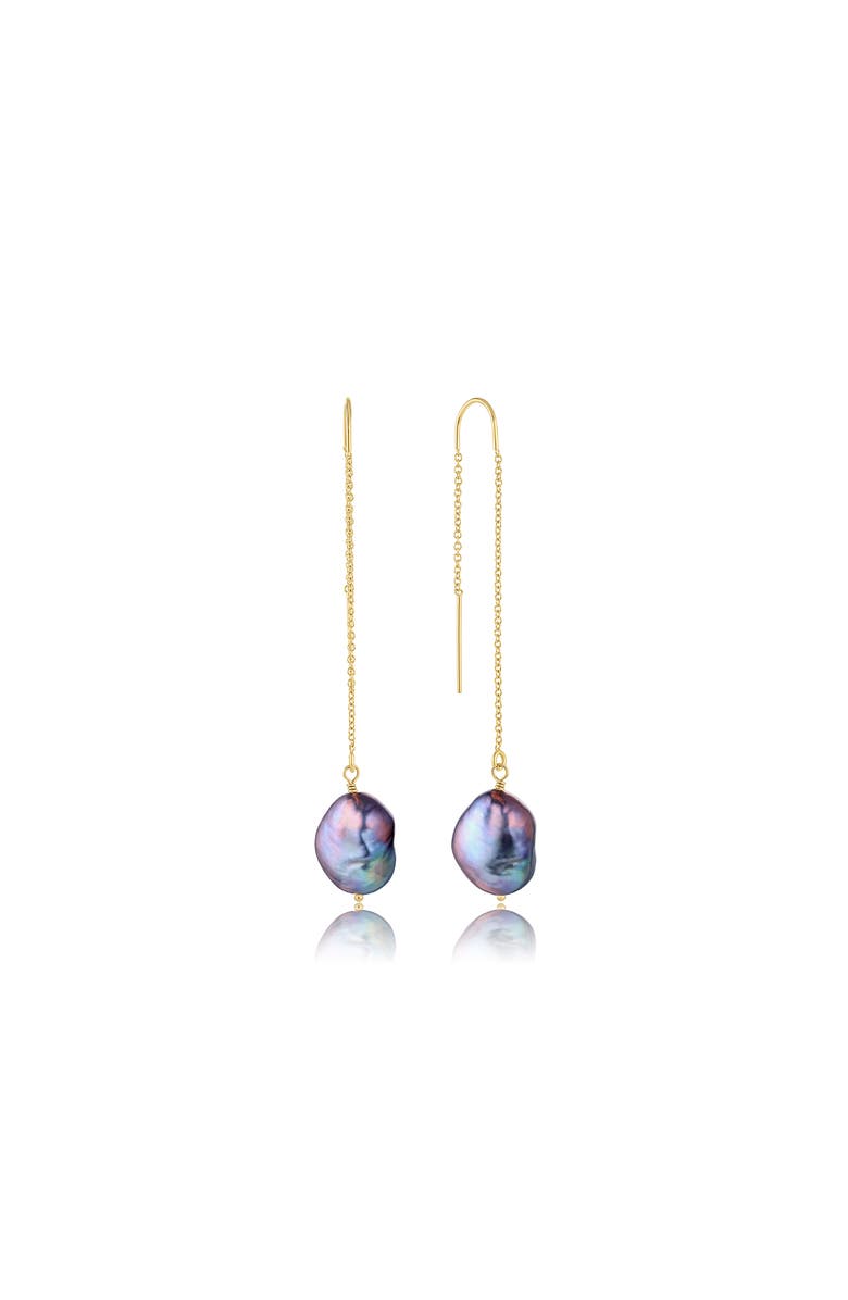 Set & Stones Sabina Pearl Threader Earrings, Main, color, Gold /  Peacock