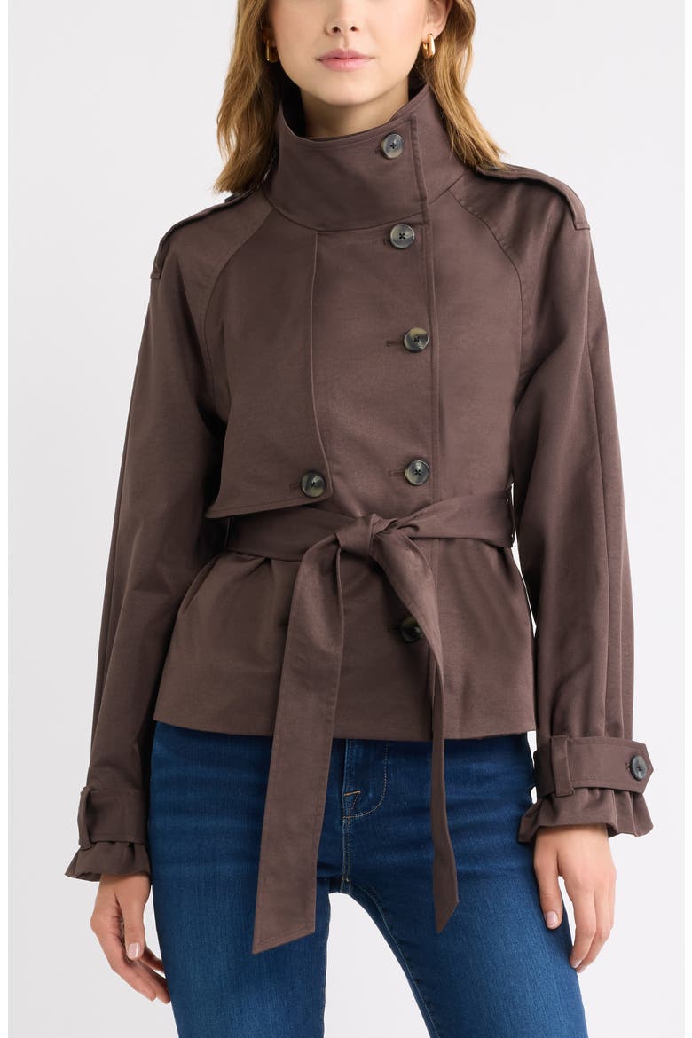 Double Breasted Crop Trench Coat, Main, color, BROWN SEAL