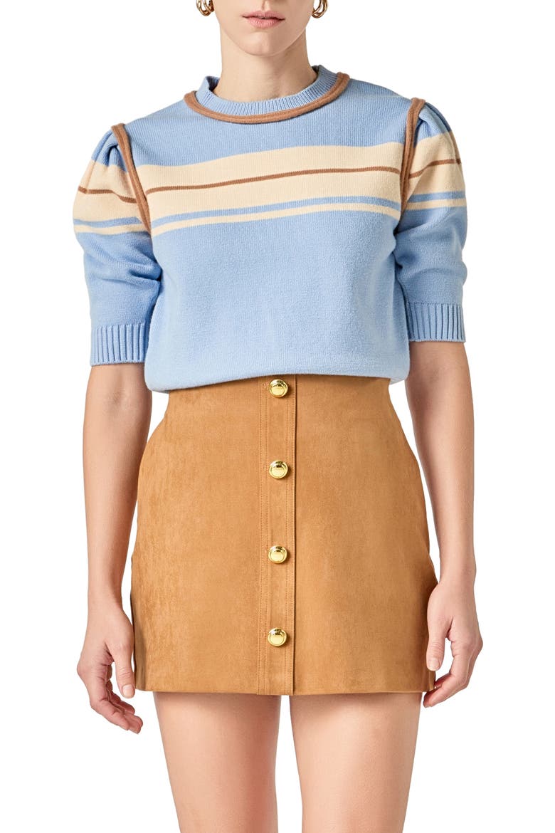 Stripe Puff Sleeve Sweater, Main, color, POWDER BLUE MULTI
