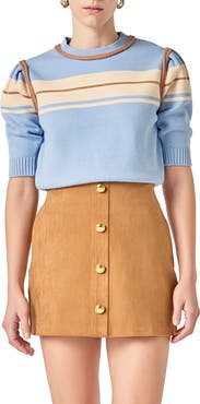 English Factory Stripe Puff Sleeve Sweater