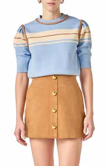 English Factory Stripe Puff Sleeve Sweater