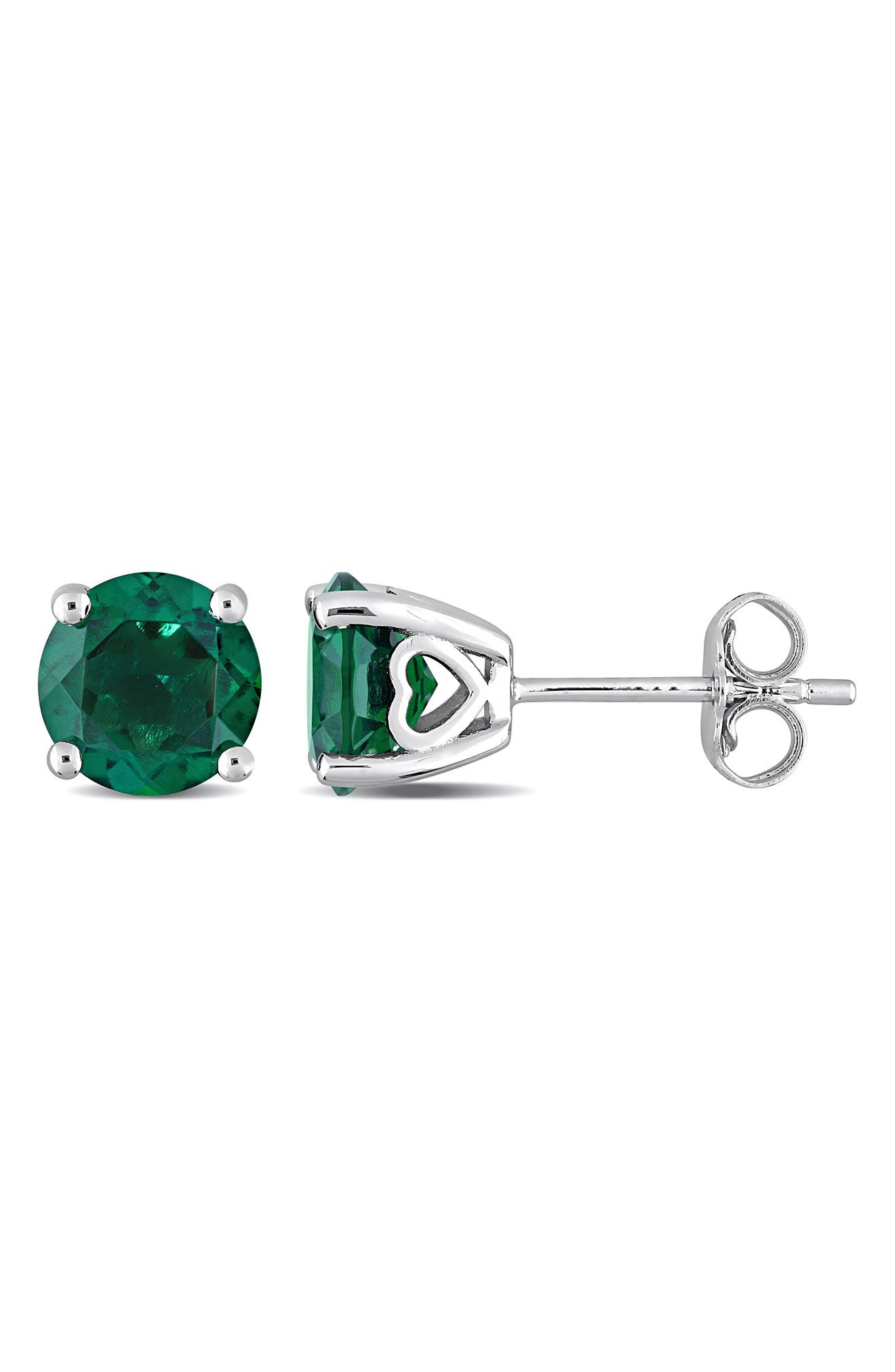 DELMAR Sterling Silver Created Emerald Stud Earrings