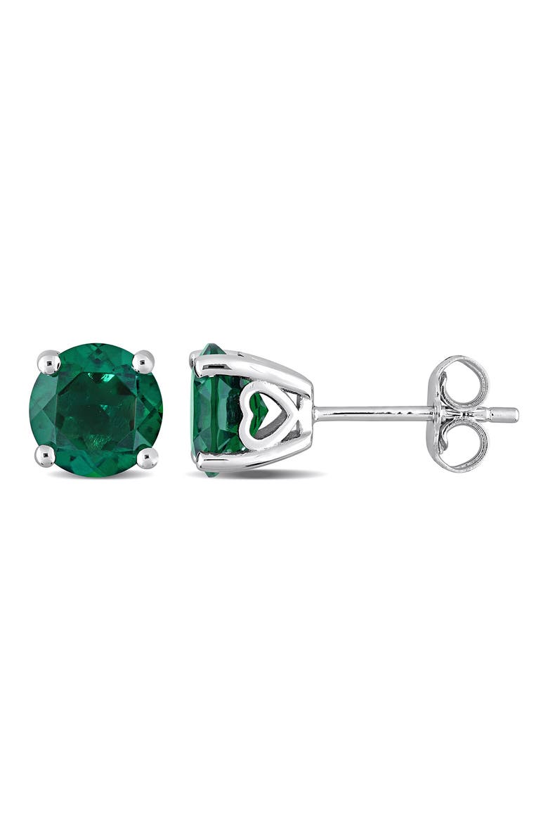 Sterling Silver Created Emerald Stud Earrings, Main, color, GREEN