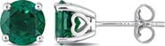 DELMAR Sterling Silver Created Emerald Stud Earrings