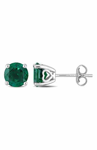Delmar Sterling Silver Created Emerald Stud Earrings