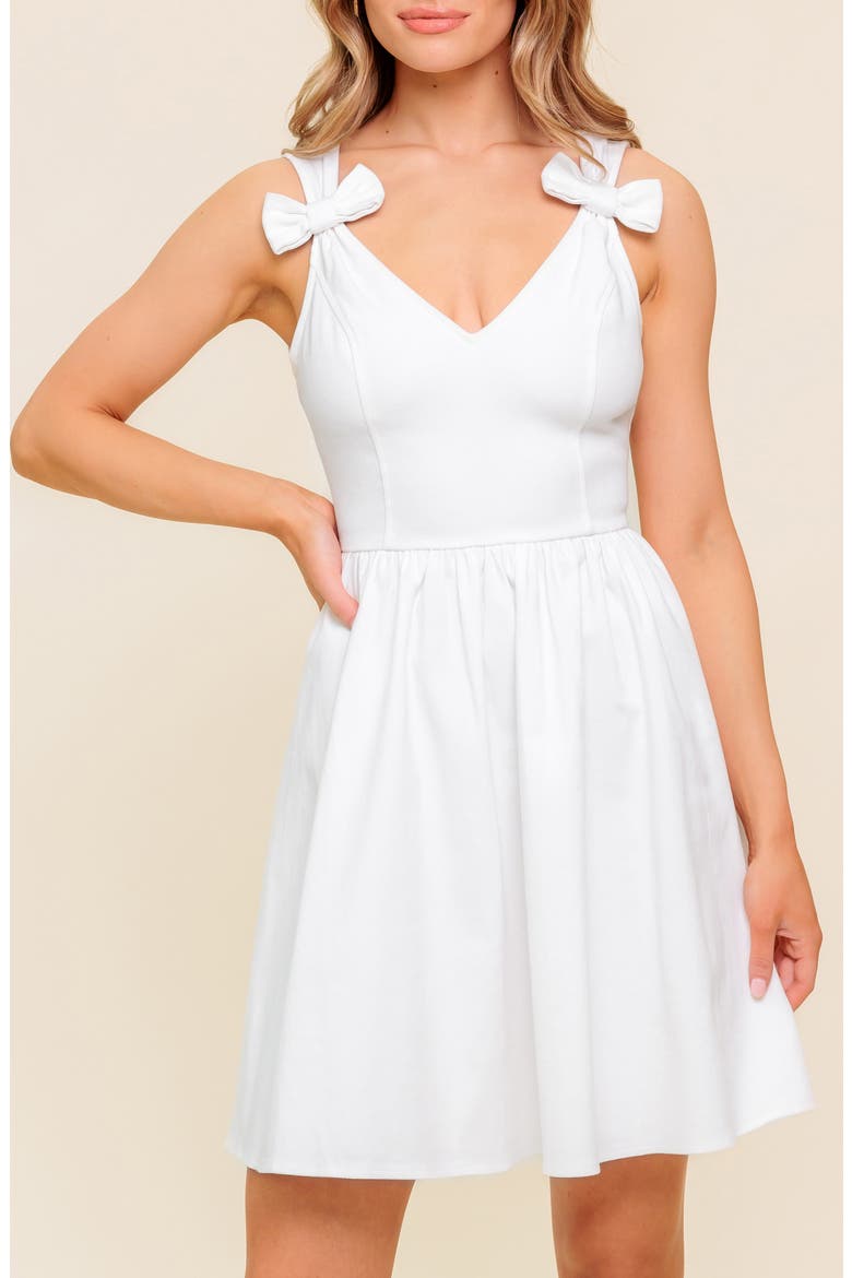 Bow Strap Twill Minidress, Alternate, color, WHITE DENIM
